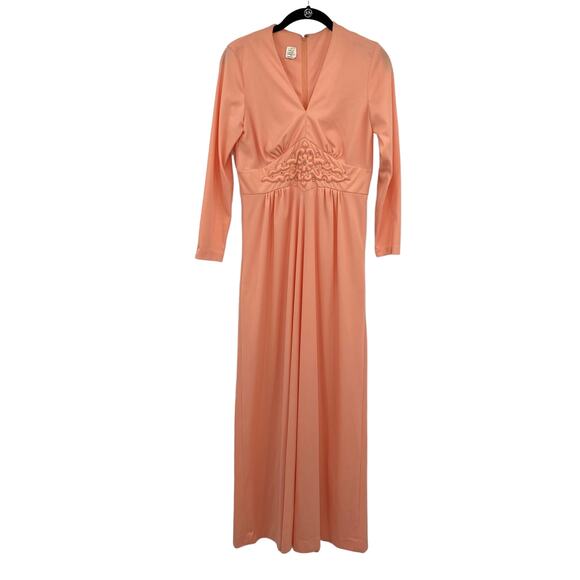 Vintage 60s 70s Maxi Dress Peach Empire Waist Renaissance Womens Size Small - Picture 4 of 12